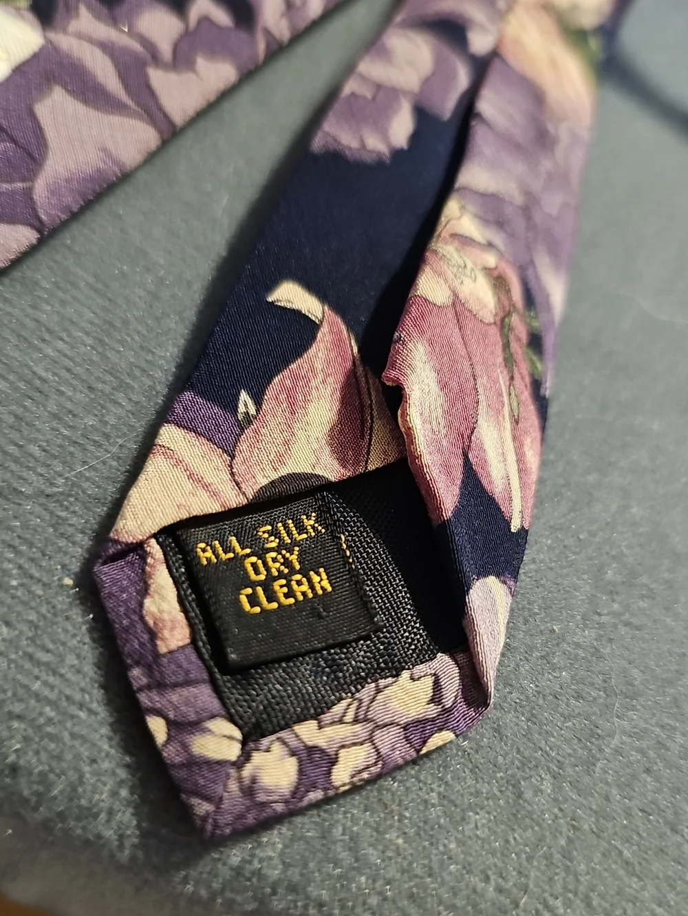 Disney Navy Floral Tie with Lavender and Green Accents With Mickey. Silk Disiney